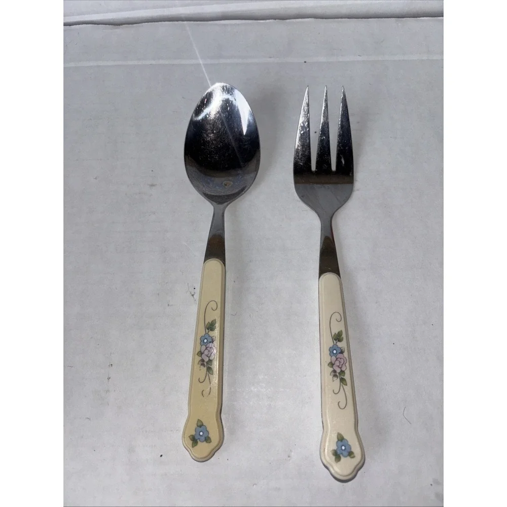 Pfaltzgraff Tea Rose Vintage Serving Fork And Spoon